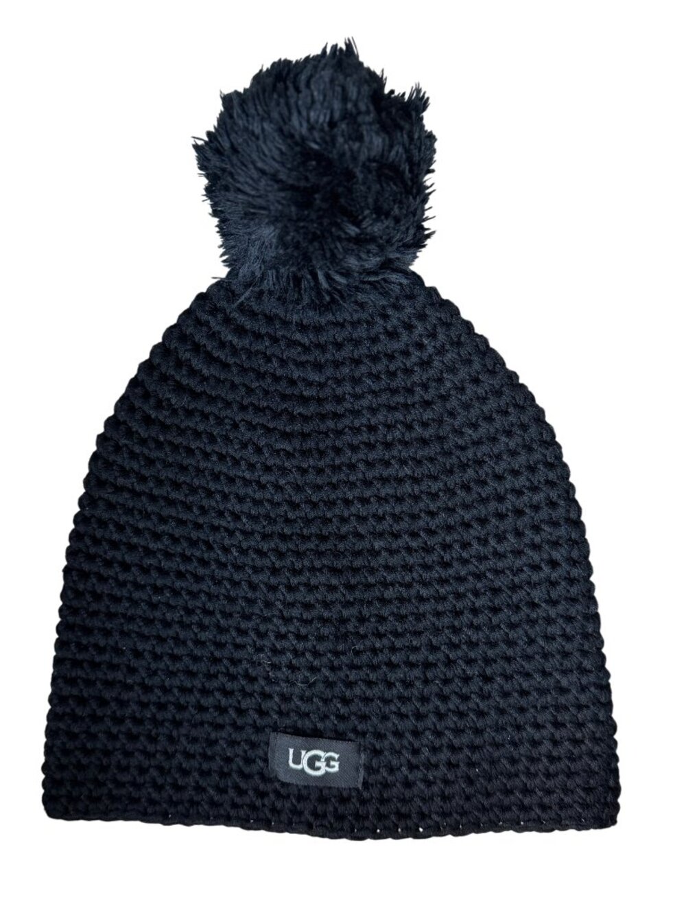 UGG Australia Black Yarn Pom Pom Knit Beanie Hat Cozy Winter Cap $15 Like New!
